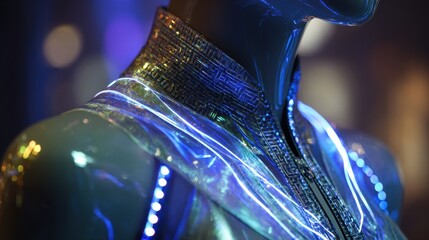 Futuristic Cybernetic Torso with Glowing Blue Neon Accents and Intricate Circuitry Detail.