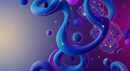 Abstract blue and purple organic shapes with glittering details