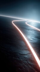 Glowing Neon Lines on Dark Surface, Futuristic Abstract Composition, Atmospheric Lighting.
