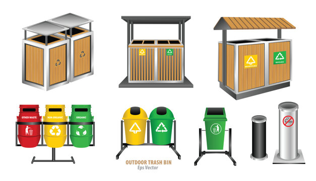 Set of Outdoor Trash Bins for Public Spaces and Shopping Centers or pedestrian.