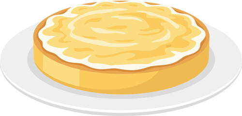 Simple Flat Style Creamy Dessert Cake on Dish Illustration