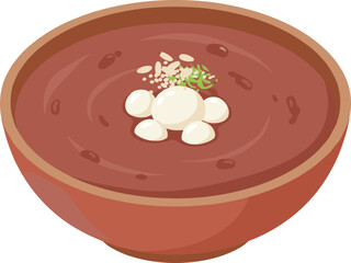 Flat Illustration Bowl of Sweet Red Bean Soup with Mochi Dango