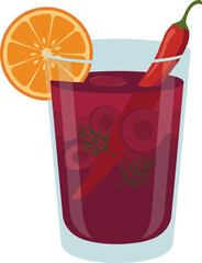 Contemporary Flat Illustration of Spicy Bloody Mary Cocktail with Orange Slice