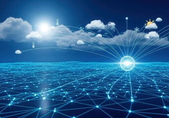 Futuristic digital network with global connectivity and cloud technology concept