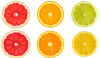 Fototapeta premium Citrus Variety Round Slices Isolated on Transparent Background Fresh and Colorful