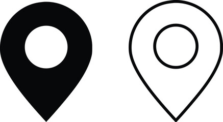 Location Pin Icons in Filled and Outlined Styles for Navigation and Map-Based User Interface Design