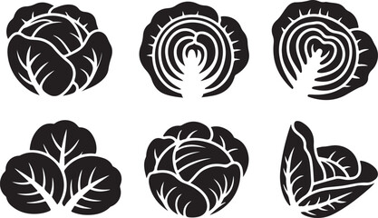Set of Cabbage Vegetable Silhouettes - Healthy Food Icon Vector