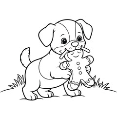 Fototapeta premium Vector art of adorable puppy holding a gingerbread man in its mouth