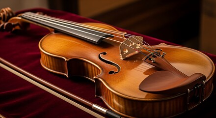 Fototapeta premium Violin on a red surface