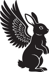 Winged Rabbit Black Silhouette – Mythical Flying Bunny Illustration