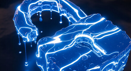 Cybersecurity and Digital Security Concept - Unlocking Data with Electric Blue Energy