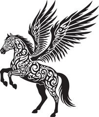 Ornate Tribal Pegasus Silhouette (Vector Clipart)