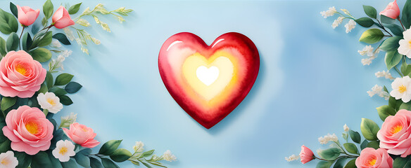 Romantic heart background with pink roses for valentine. Love themed background with pink rose border and heart. Elegant heart design with pastel colors and romance. With a space to write. 
