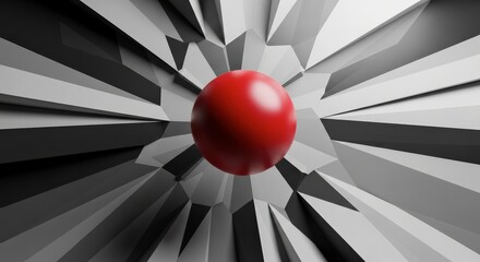 Abstract Red Sphere Emerging from Chaotic Geometric Pattern