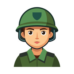 Cartoon military soldier saluting in uniform with hat and helmet