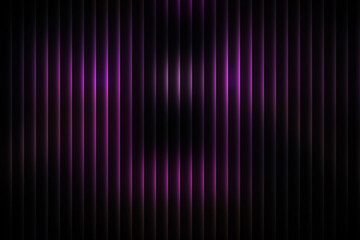 Glowing vertical lines in radiant purple and black tones. A symmetrical abstract light pattern with depth and dimension, ideal for futuristic design and digital backgrounds.