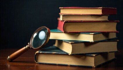 Book Lover s Corner Stacked antique books and reading accessories, evoking warmth and knowledge. A still life arrangement of stacked, antique books with weathered covers and aged pages. A vintage