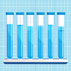 Science Laboratory Experiments Detailed View of Blue Liquid in Test Tubes on a Rack, Scientific Exploration