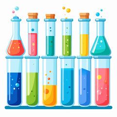 Colorful Science Experiment Exploring Chemistry with Beakers and Test Tubes for Education and Research