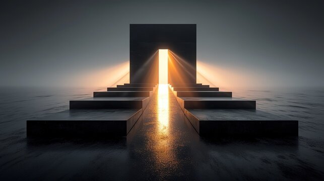 Monolithic Gateway with Illuminated Path and Stairs