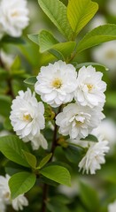 Obraz premium White Flower Blossom on Green Leafy Branch in Natural Garden Setting