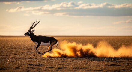 Blackbuck antelope running wildlife animal nature mammal grassland safari outdoors landscape india gazelle