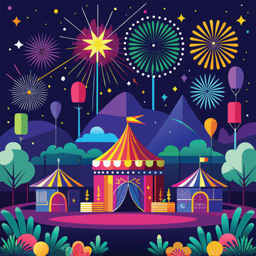 festival night with colorful glowing fireworks.eps