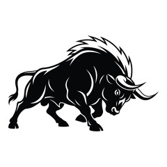 Powerful black bull charging fiercely silhouette majestic animal dominance symbolism silhouette © MehediHasan