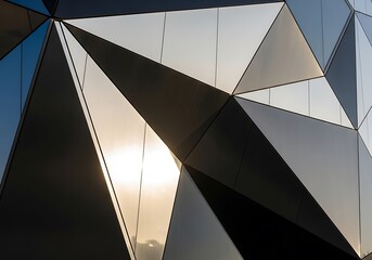 Geometric architecture with metallic panels creating a futuristic facade