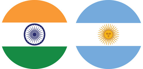 India and Argentina Circular national flag vector flat design and digital illustration on isolated transparent background