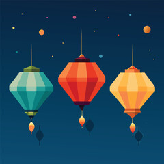 four bright and colorful lanterns floating in air  (2).eps