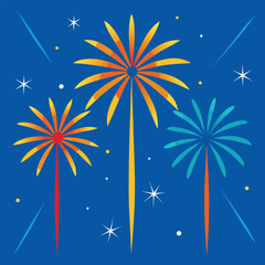 four bright and sparkling fireworks in festive sky.eps