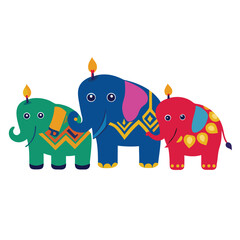 four decorative elephants with colorful diwali pat (1).eps