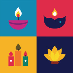 four piece collection of modern minimalist diwali .eps