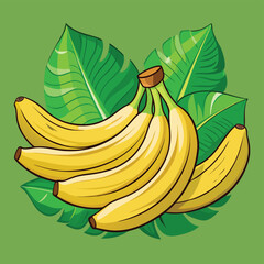 fresh organic bananas on banana leaf background.eps