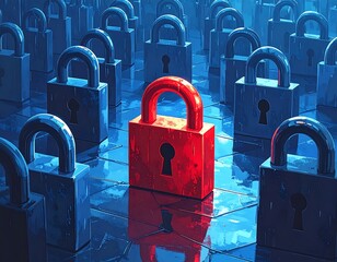 A red lock stands out amid numerous blue locks in an illustration