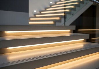 Obraz premium Modern architectural marvel showcasing illuminated staircase elegance design