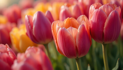 Colorful tulips close-up, soft bokeh background, spring vibes