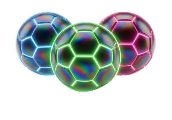 Three iridescent geometric eggs isolated on transparent background