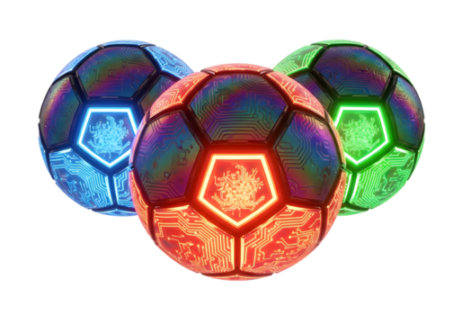 Three iridescent geometric eggs isolated on transparent background