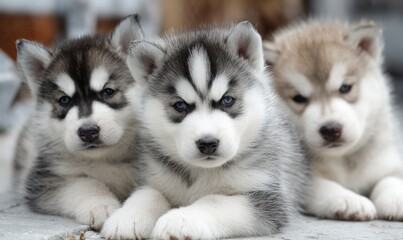 Obraz premium Adorable Husky Puppies - A Trio of Playful Furry Friends.