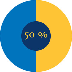 Half and half circle chart showing 50 percent data