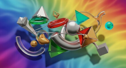 Abstract Geometric Shapes in Vibrant Rainbow Background