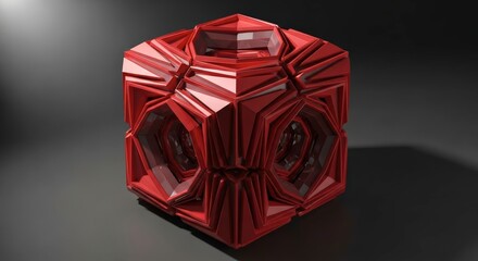 Intricate Red Abstract Geometric Sculpture With Inner Structures