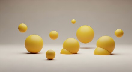 Abstract Yellow Spheres Floating on a Light Background