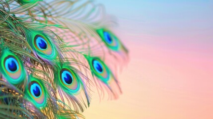 Obraz premium Iridescent Peacock Beauty: Close-Up Macro Shots of Colorful Feathers—Bright Blue/Green Plumes, Eye Patterns & Tail Details for Nature Art