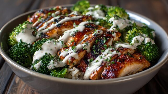 Grilled Chicken Broccoli Bowls With Creamy Garlic Sauce Different from its predecessor Focus on the details
