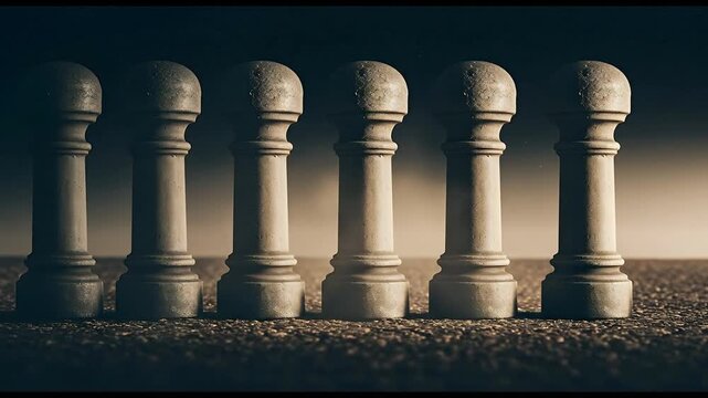 Abstract composition of six vertical columns with atmospheric lighting