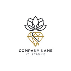 Elegant Lotus Flower and Diamond Logo Design.