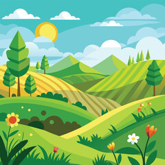 Fototapeta premium flat vector rolling green hills in spring.eps